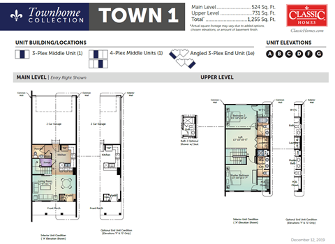 Floor plan for 2 beds, 2.5 baths, 1255 sqft